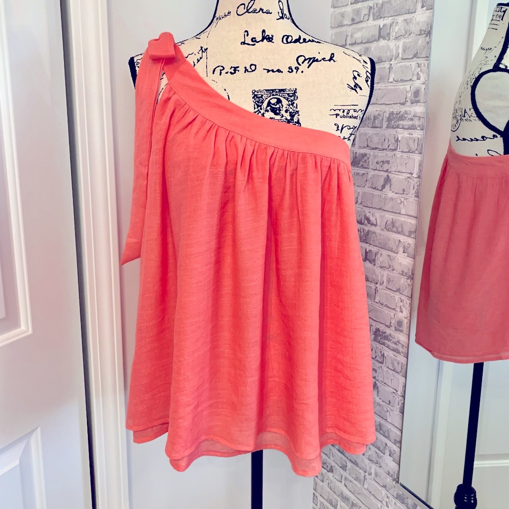 Flowy One Shoulder Blouse - Salmon
